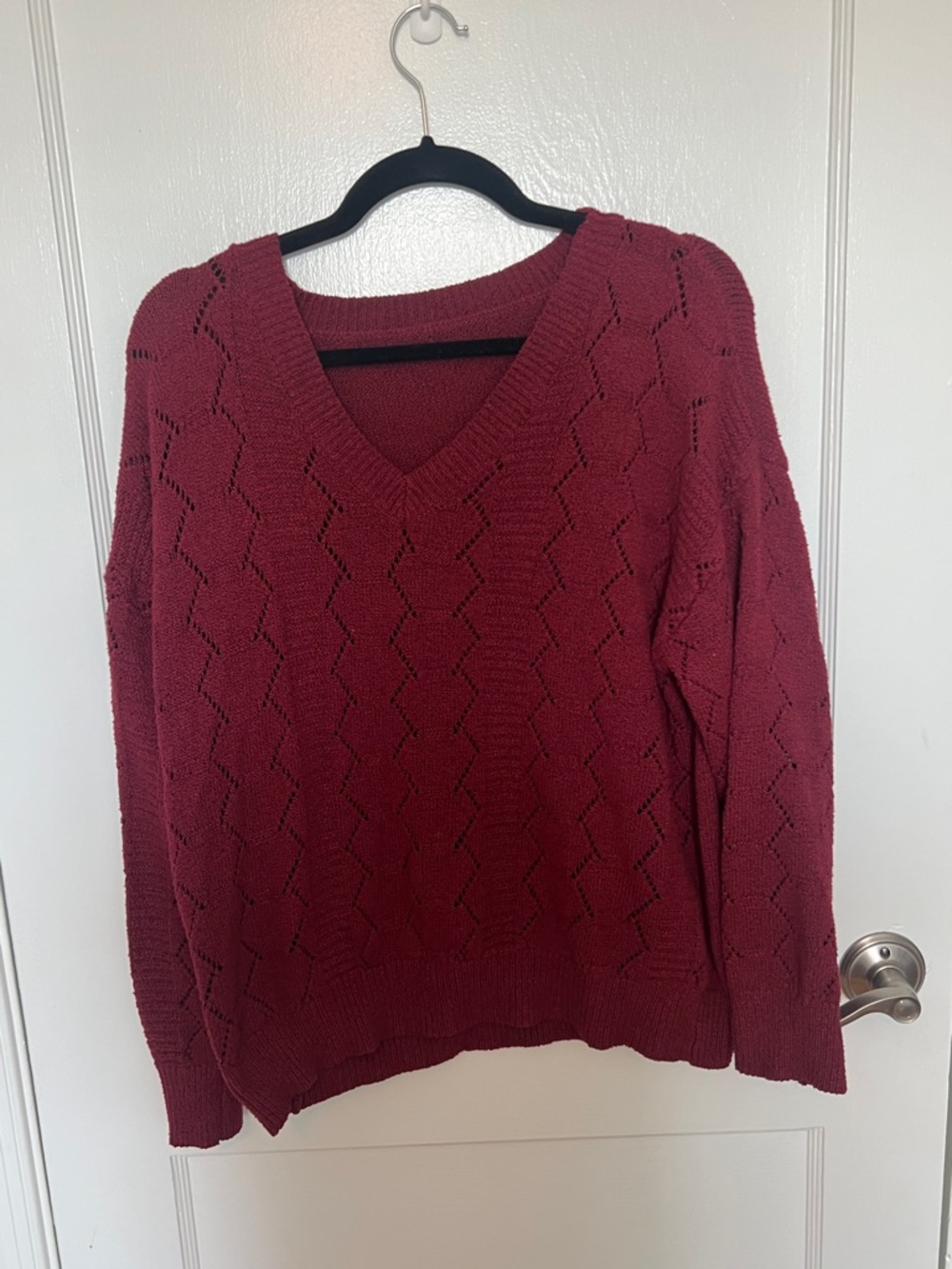 SHEIN Maroon V-Neck Knit Sweater